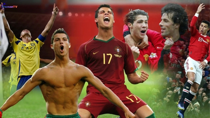 Ảnh ghép pha cởi áo ăn mừng của CR7 khi còn trẻ