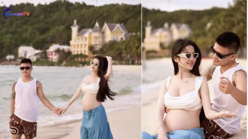 Ảnh mờ paparazzi hình ảnh vợ chồng Quang Hải dạo biển